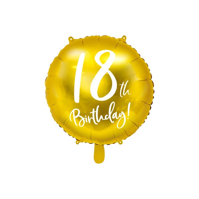 Balon foliowy urodzinowy okrągły 18 Brithday złoty 45 cm - 1