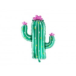 Balon foliowy na hel Kaktus zielony kwiaty różowe - 1