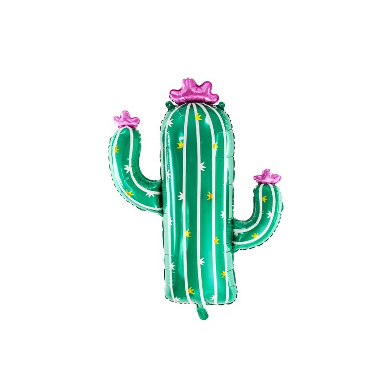 Balon foliowy na hel Kaktus zielony kwiaty różowe - 1