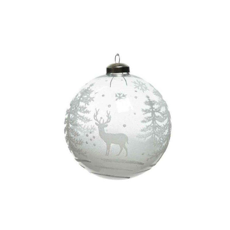 Bombka dekoracyjna choinki z jeleniem biała 8cm - 1