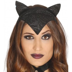 Opaska z uszami kot czarna z brokatem kobieta kot