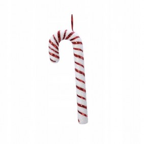 Zawieszka laska cukrowa świąteczna z brokatem biała czerwona 34cm - 1