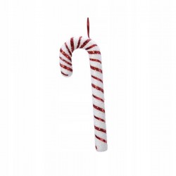 Zawieszka laska cukrowa świąteczna z brokatem biała czerwona 34cm - 1