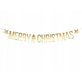 Baner Merry Christmas metaliczny złoty 10,5x150cm - 1