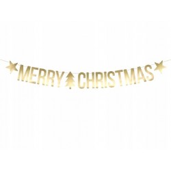 Baner Merry Christmas metaliczny złoty 10,5x150cm - 1