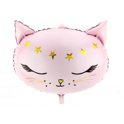 Balon foliowy Kotek pastelowy różowy gwiazdki hel - 1